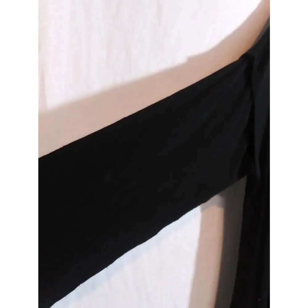 Verda Long Black Open Front Longline Cardigan with Teal Trim Turkish Size XXL